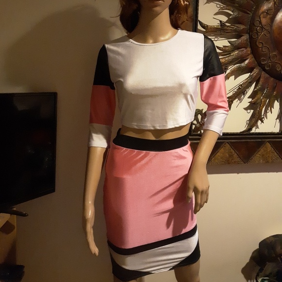 🎉NWT! Pink 2pc Crop Top & Skirt Set Sz Small🎉 - Picture 3 of 8